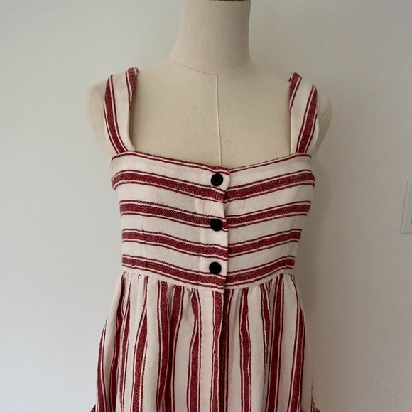 Three Graces London Red & White Vertical Striped Button Down Dress Women's US 2 - Picture 1 of 6